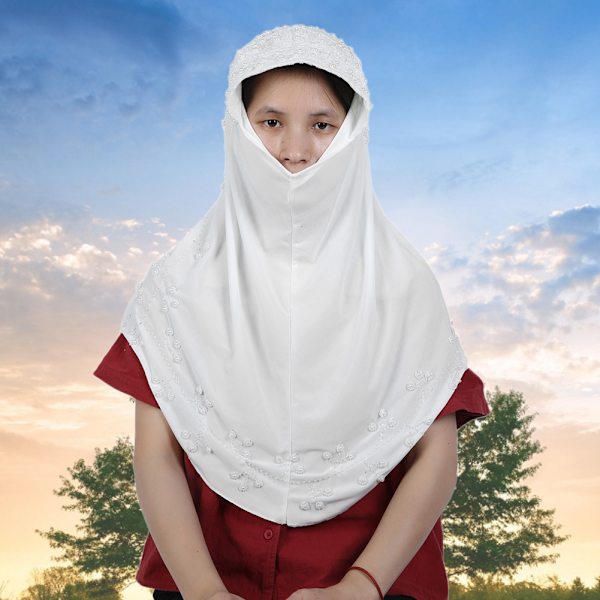 Muslimsk pärlhuvudduk andningsbar issilkespärlhattdekoration religiösa tillbehör (typ C)