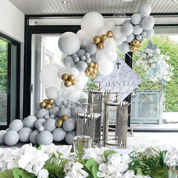 129 st gråa latexballonger i olika storlekar 18 12 10 5 tum matt gråa festballongset för födelsedagsfest examen babyshower bröllop Pastel Gray