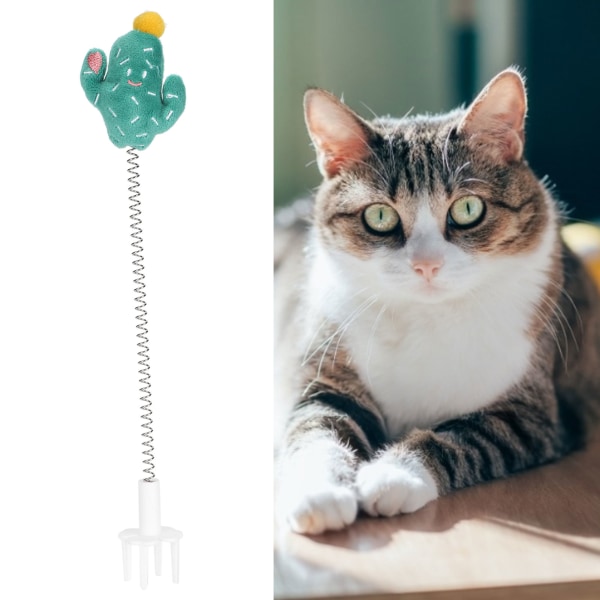 Cat Elastic Spring Legetøj Metal Wire Spring Funny Cat Stick Pet Interactive Teaser ToyCactus Green