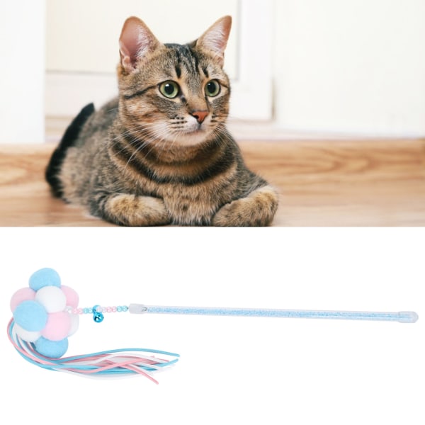 Pet Cat Tassel Playing Stick med Bell og Plush Ball Cat Interactive Training Toy Blue