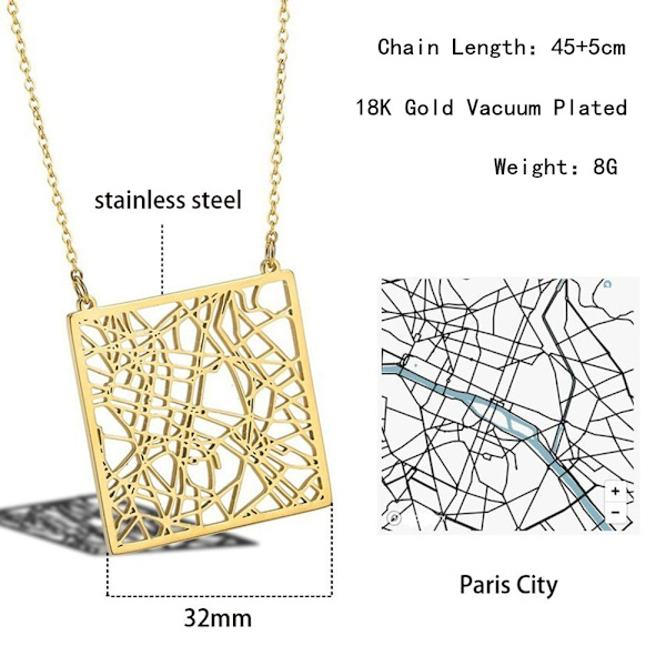 1 st Frankrikes karta halsband, Paris Cutout grafiskt hänge, Stai