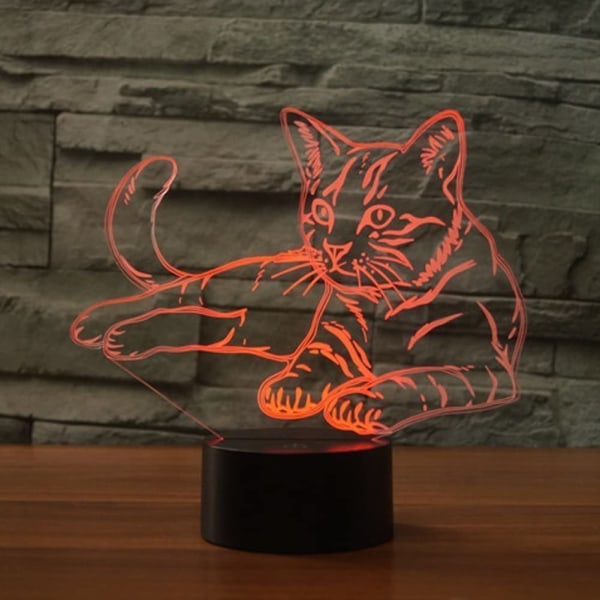3D LED Katt Djur Optisk Illusion Sensor Nattljus med S