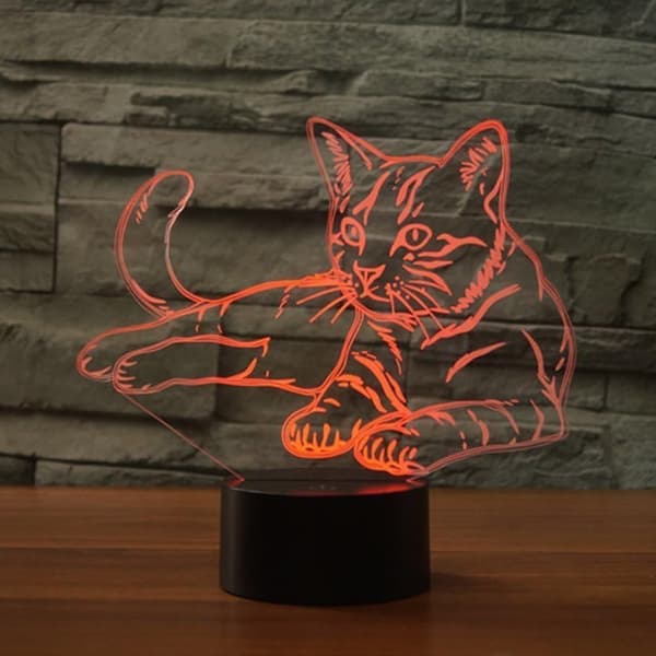 3D LED Katte Dyre Optisk Illusjon Sensor Nattlys med S