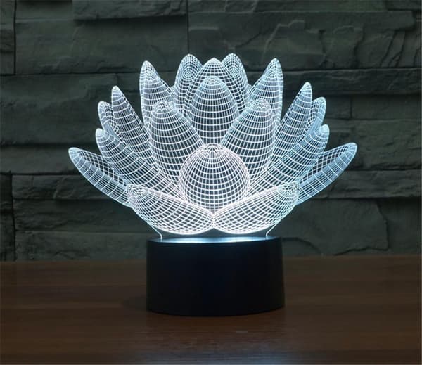 3D Illusjon Nattlys Lotusblomst 7 Farger Endrende Bordlampe