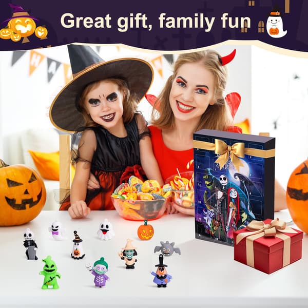 Halloween Julekalender, 24-dages nedtællingsboks med 24 assorterede mini samleobjekt figuriner til julegaver