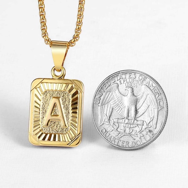 Initial A-Z Bogstav Vedhæng Halskæde Mænd Kvinder Store Bogstaver Guldbelagt Rustfrit Stål Kæde 22 tommer Gold Q