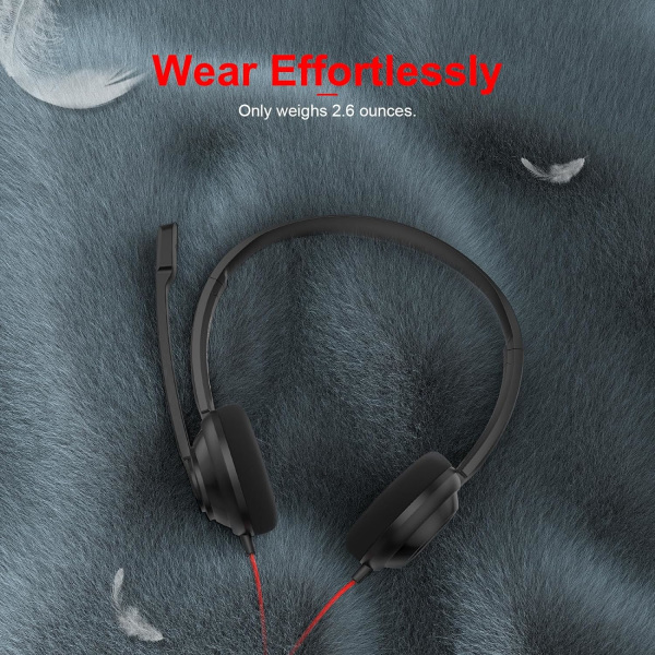 HW02 USB Computer Headset with Clear Chat Microphone, Lightweight On-Ear Wired Headset for MS Teams, Skype, Webinars, Call Center and More (Black)