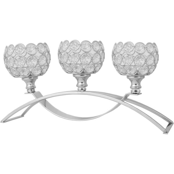 Krystall lysestaker, 3 armer bordkandelaber, skjenk skap kandelaber ornamenter bord midtpunkter for bryllup, hjemmedekor, Thanksgiving Silver Small