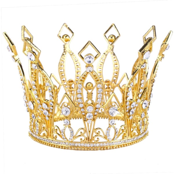 Høyde Luksus Full Crown Klar Rhinestone Krystall Sølv/Gullbelagt Tiara Pageant Bridal Prom Bryllup Krone (Gull)