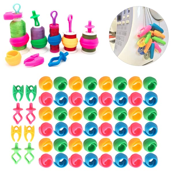 56 st Bobbin Thread Buddies Silikonhållare Klämmor Klämmor Spole Huggers Broderiverktyg