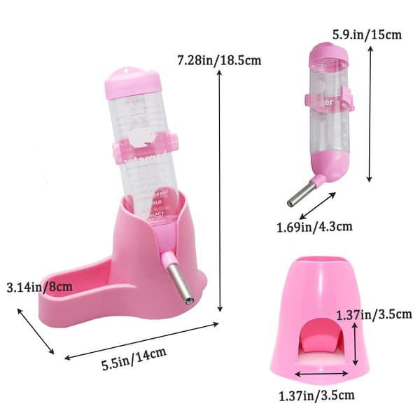 125ML Hamstervandflaske - Med Foderbeholder Basehytte, Drikkedispenser, til Dværghamstere, Rotter, Mus & Gerbiler, Pink Pink