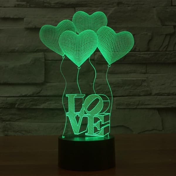 Ny Sødt Nuttede 3D Fire Kærlighedshjerte Natlampe Touch-kontakt