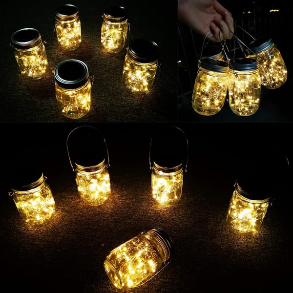Solcellelykter Mason Jar Hengende Lys, 4 Pakning 30 LED-lys