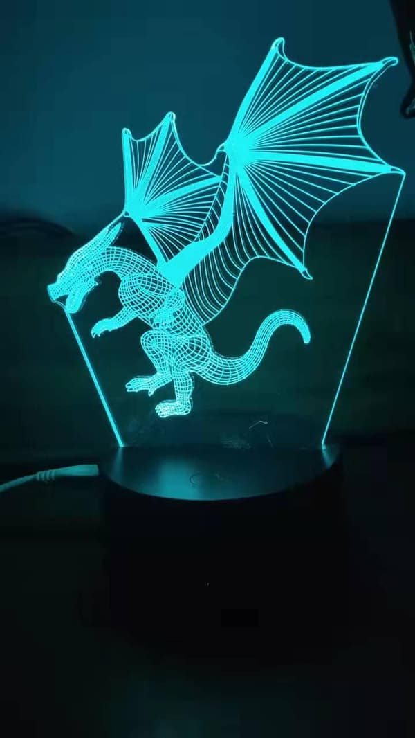 3D Elddrake Nattljus Illusion Sovrumslampa med USB