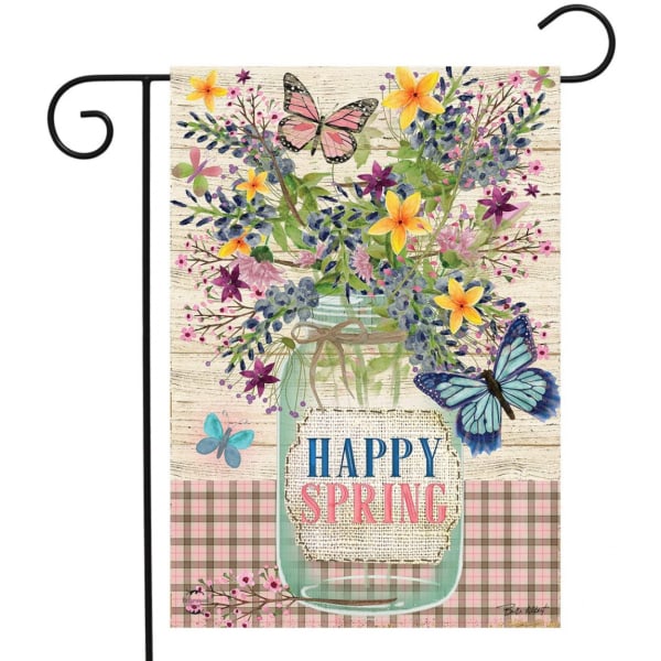 Happy Spring Mason Jar Floral Garden Flag 12,5" x 18"