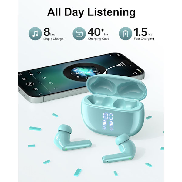 Langattomat nappikuulokkeet Bluetooth-kuulokkeet, 40 tunnin toistoaika Stereo IPX5 vedenpitävät nappikuulokkeet, LED-virtanäyttö Langattomat nappikuulokkeet mikrofonilla Mint
