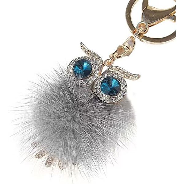 Uggla fluffig nyckelring handväska berlocker accessoarer plånbok nyckelring grey