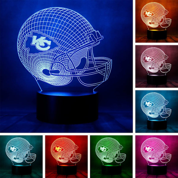 Tegneserie Chiefs Fodboldhjelm Anime Figur 3D Optisk Illusion LED Soveværelses Dekoration Sove Natlys med Fjernbetjening 7 Farver Bordlampe Fødselsdagsgaver fo