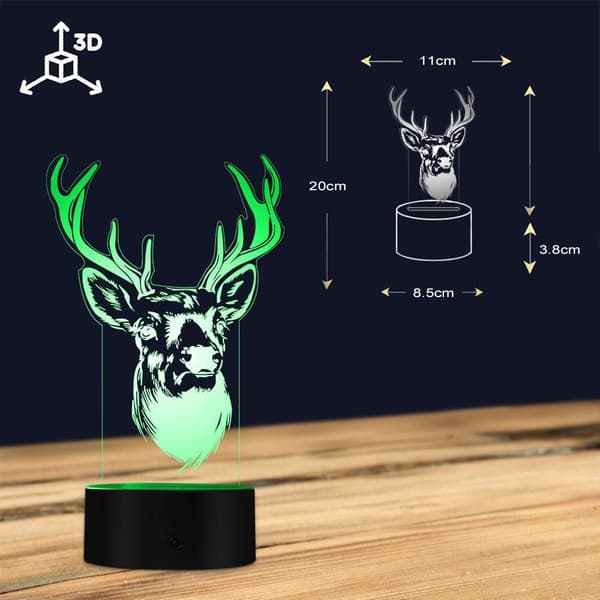 3D Illusion Natlampe Hjortehoved Hjortegevir 3D Optisk Ill