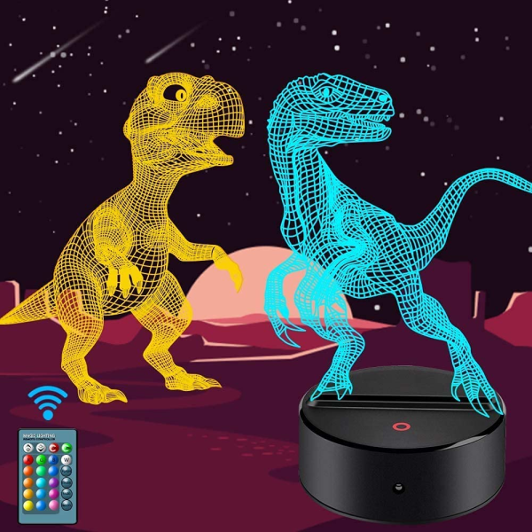 Dinosaur Night Light for Kids - 3D Dinosaur Lamp 16 Colors O