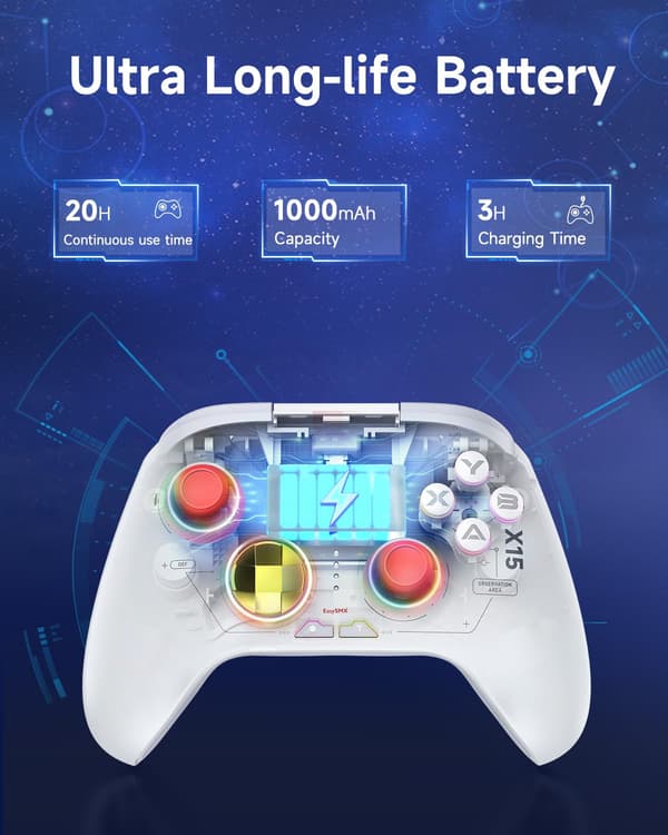 X15 PC-controller - Forbedret trådløs Bluetooth-controller med Hall-joysticks/Hall-aftræk/RGB-belysning - Ingen stickdrift, ingen dødzone - Fungerer til W white