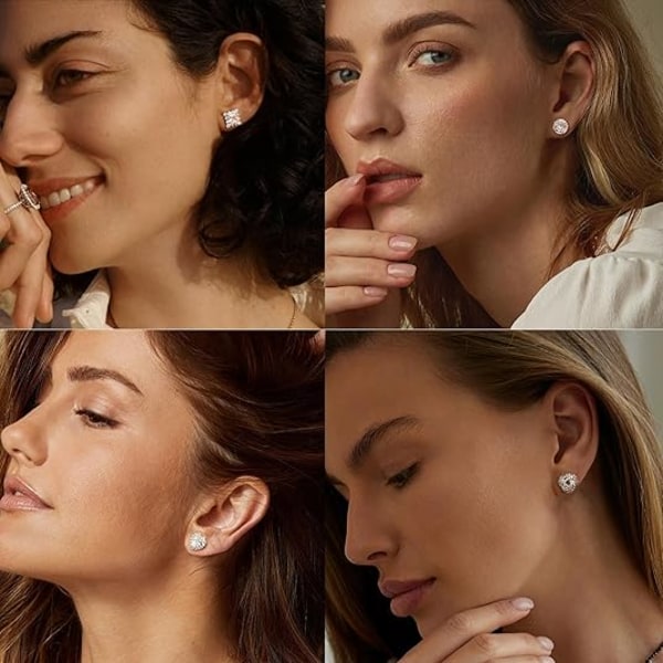 4 Par Sterling Silver CZ Örhängen för Kvinnor 14K Guldpläterade Briljanta Keltiska Hjärta Stora Örhängen Set Cubic Zirconia Örhänge Silver