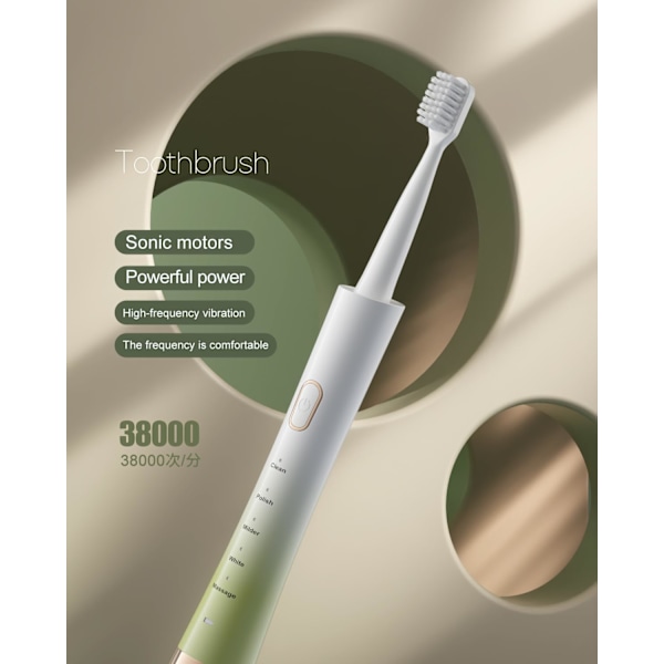 Gradient Ladbar Sonisk Elektrisk Tannbørste for Voksne, 5 Moduser med Smart Timer, 8 Utbyttbare Børster med Myke Børster, Perfekt for Hjemmet, Reise White
