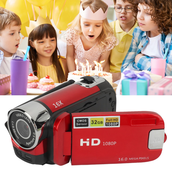 D90 1080P 16MP Digitalkamera 2,4 tommers roterbar skjerm videokamera 16X zoom HD videoopptaker med fylllys Red