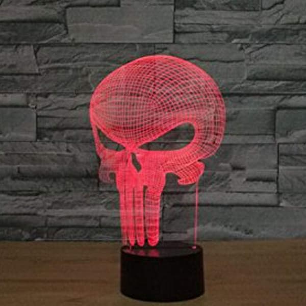 Punisher Skull 3D Model Visuel Optisk Illusion 7 Farve Chan