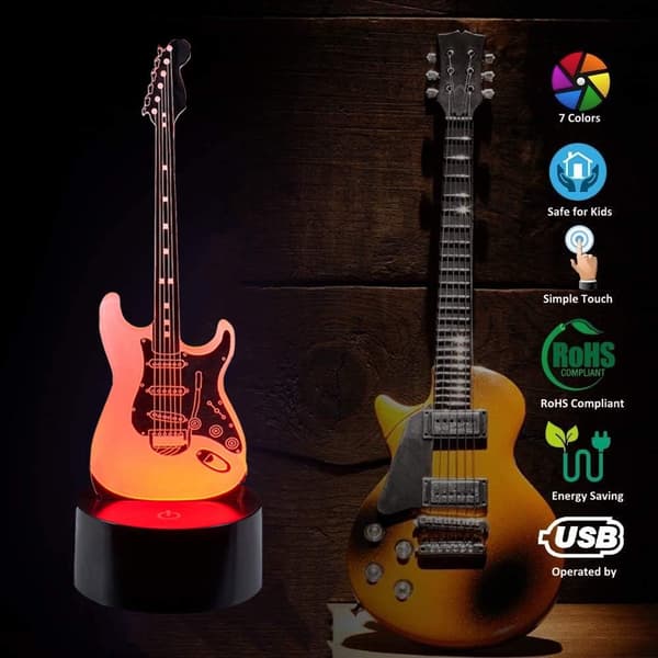 3D Natlampe Elektrisk Guitar Moderne 3D Illusion LED 7 Farver