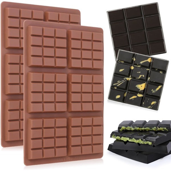 Chokoladebarforme Deep Silikon Bryd-Fra Chokolade Non-Stick Protein og Energibarform Kvadrat Tyk Slikbarform Voks Smelteform 2 Pak