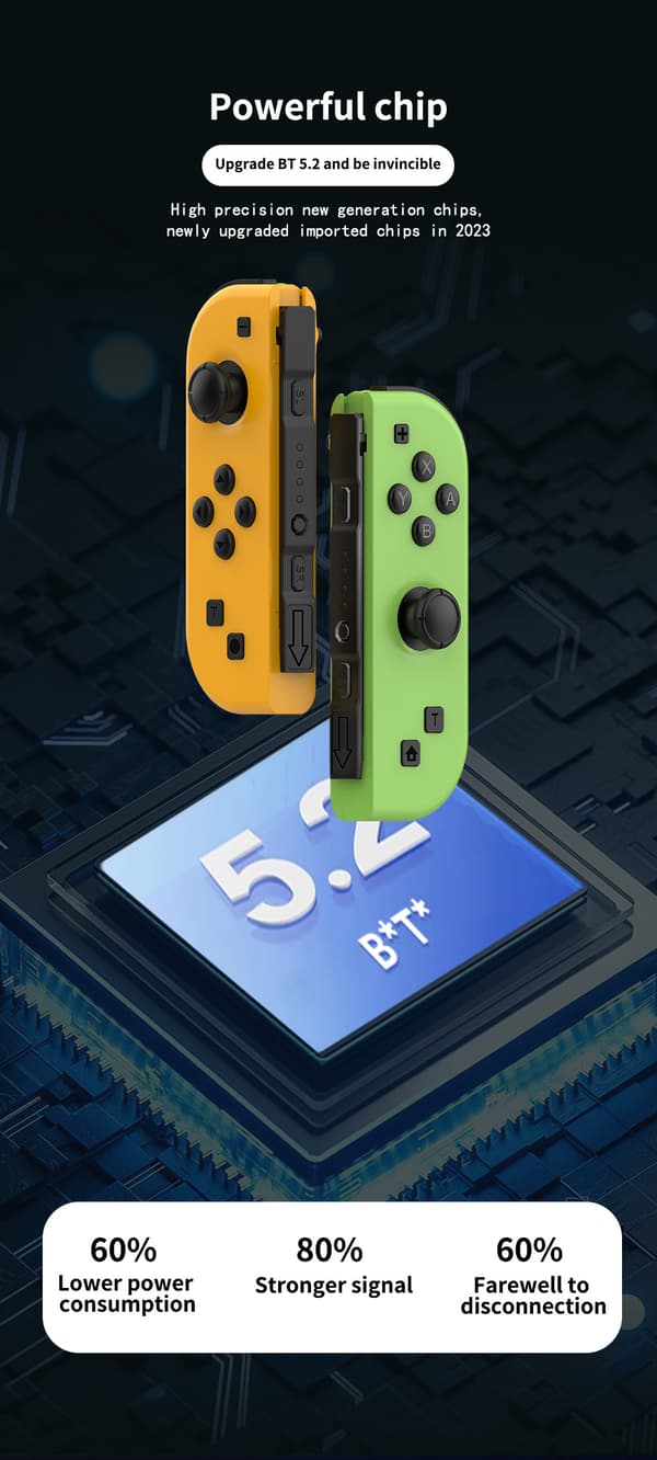 Trådlös Bluetooth Gamepad: Delad vänster-höger handkontroll med rörelsesensor, vibration och viloläge/väckningsfunktion Light green+Blue