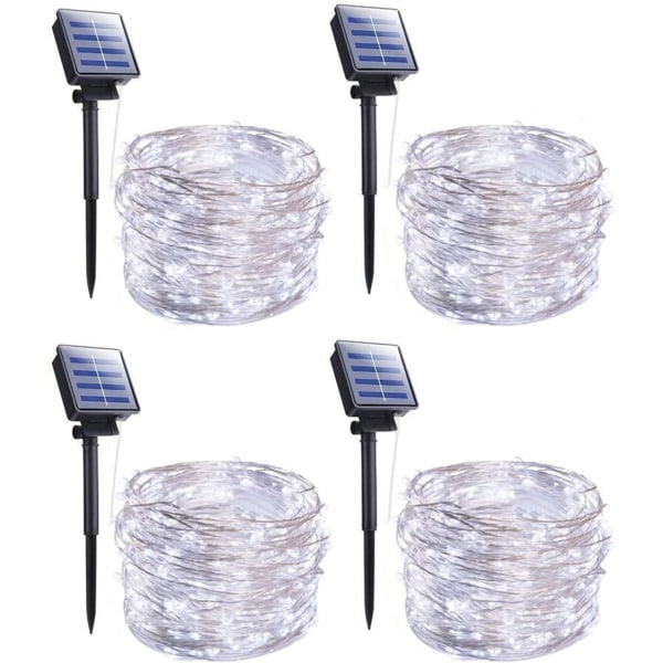 Utomhus solcellslingor, 4-pack 72FT 800 LED solcellsdrivna ljusslingor med 8 belysningslägen Vattentät dekoration Koppartrådslampor för uteplats Pure White4