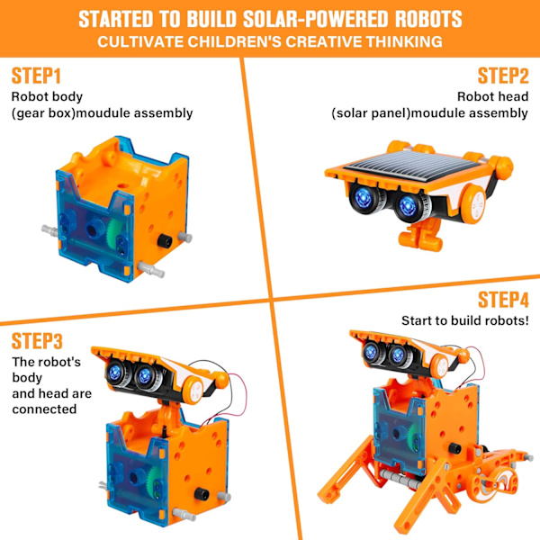 13-i-1 solcelledrevne robotlegetøj, gør-det-selv-legetøjssæt til børn, byggeeksperiment-robotudstyr, fødselsdagsgaver til drenge og piger Orange