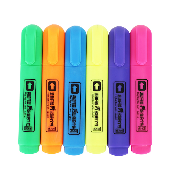 6 farger fluorescerende penn Cartoon merking maling skolemateriell kunstutstyr