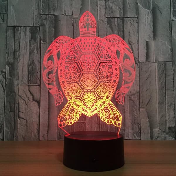 3D Skilpadde Nattlys Dyr LED Lampe Illusjon 7 Fargeendringer
