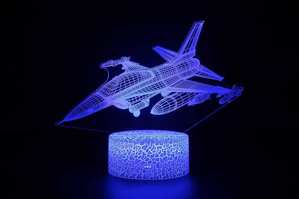Fighter Jet 3D Nattlampe, 7 Farger Skiftende Optisk Illusjon