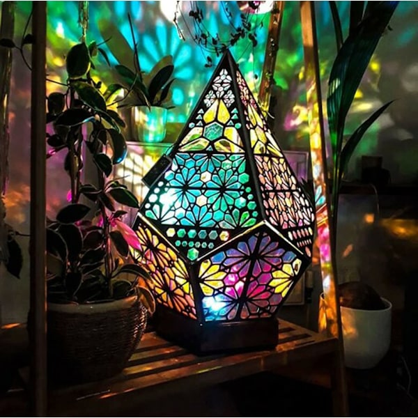 Färgglad 3D Geometri Projektionsnattlampa Vintage Bohemian
