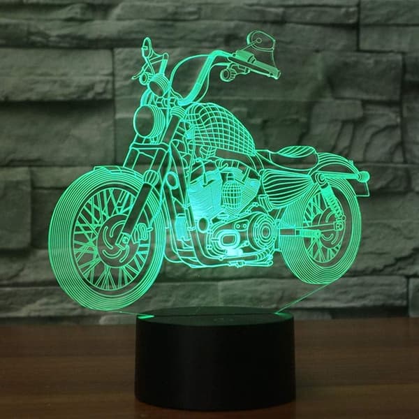 3D Illusion Natlampe Motorcykel 7 Farveskift Touch Swit