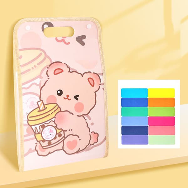 Paper Folder Multi Layer Waterproof Cute Pattern Plastic A4 File Folder Organ Bag for School Office Khaki