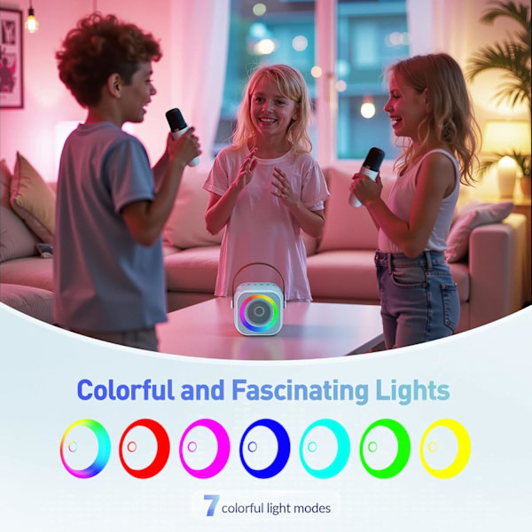 Mini Karaoke-laite, kannettava Bluetooth-karaokekaiutin 2 langattomalla mikrofonilla ja juhlavaloilla lapsille ja aikuisille, syntymäpäivä blue