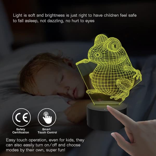 Groda 3D Illusion Lamp LED Nattljus Touch Sensor 7 Färg C