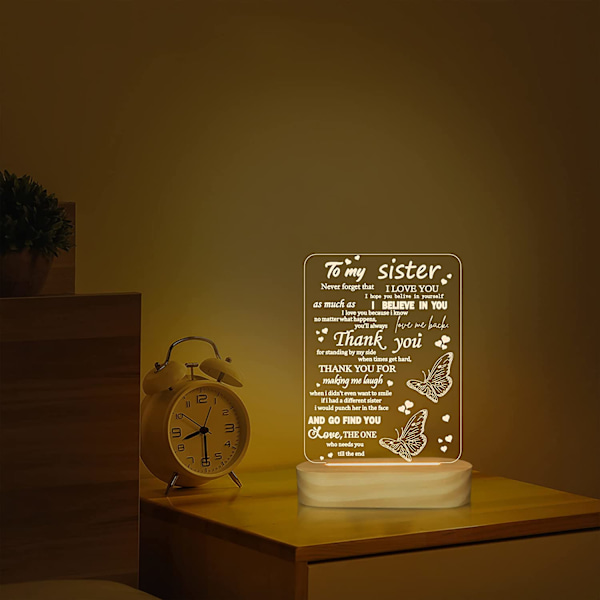 Presenter för systrar, 3D nattlampa Jag älskar dig syster LED illusion bordslampa för flicka