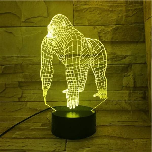 3D Illusion Nattlampa Djur Orangutang Gorilla Schimpans