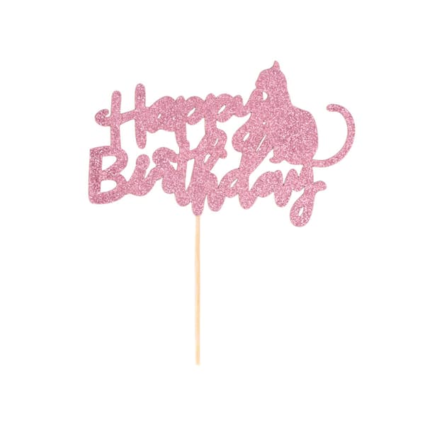 Rosa lykkekatt-tema, gratulerer med dagen-kake med glitter