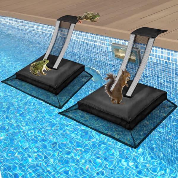 2-pak Pool Escape Rampe til Små Dyr, Frø-rednings flydende platform med reflekterende strimler, Nødudgangsenhed til vilde dyr til S Black