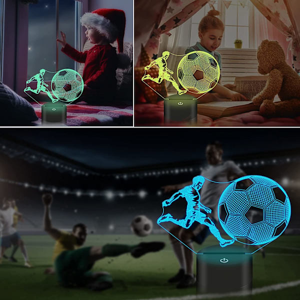 Fotballgaver til barn, Fotball 3D Illusionslampe Fotball nattlys med fjernkontroll + berøring 16 farger blinkende skiftende + timer skrivebordslamper for gutter R