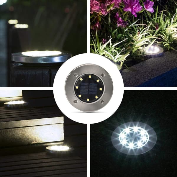 4-pak solcellelamper til jorden, 8 LED solcelledrevne disklys