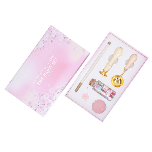 Vaxstämpelset Europeiskt Retro Sakura Mönster DIY Stämpel Handkonto Kuvert Eldfärg Tätningsvax Kit Presentförpackning Dekor