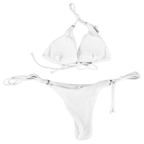Crisscross Bikini Sæt Binde Side Ren Farve Kvinder 2 Dele Badetøj Badedragt til Sommer Strand Svømning Hvid M